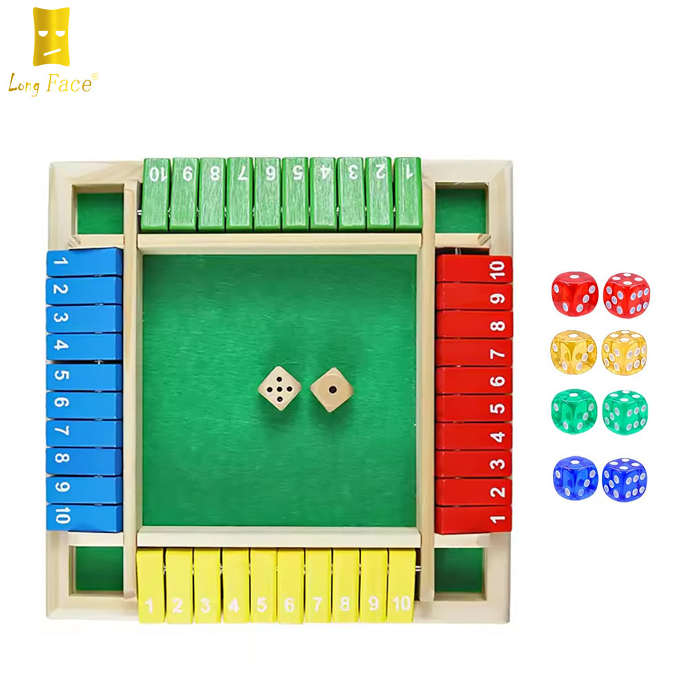 Long Face Wooden Shut the Box Dice Toy, 1 Set Classic 8 color Side
