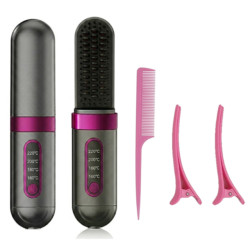 Cordless Hair Straightener Brush-Portable Straightening Comb for Travel&Home